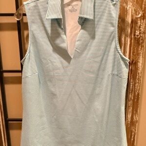 J.McLaughlin Teal/White stripe sleeveless top. Catalina cloth. Size M EUC Nylon